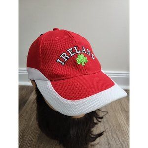 NEW Allied Ireland Shamrock Embroidered Hat Baseball Cap Red White Knit Stretch